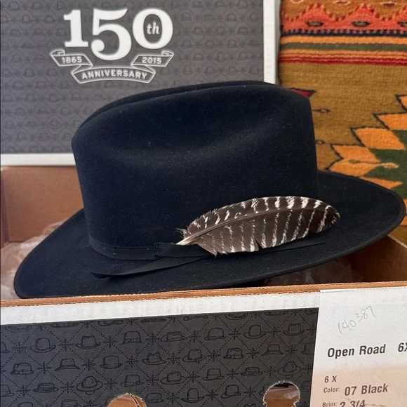 Stetson Black Open Road Hat with Feather display picture 3